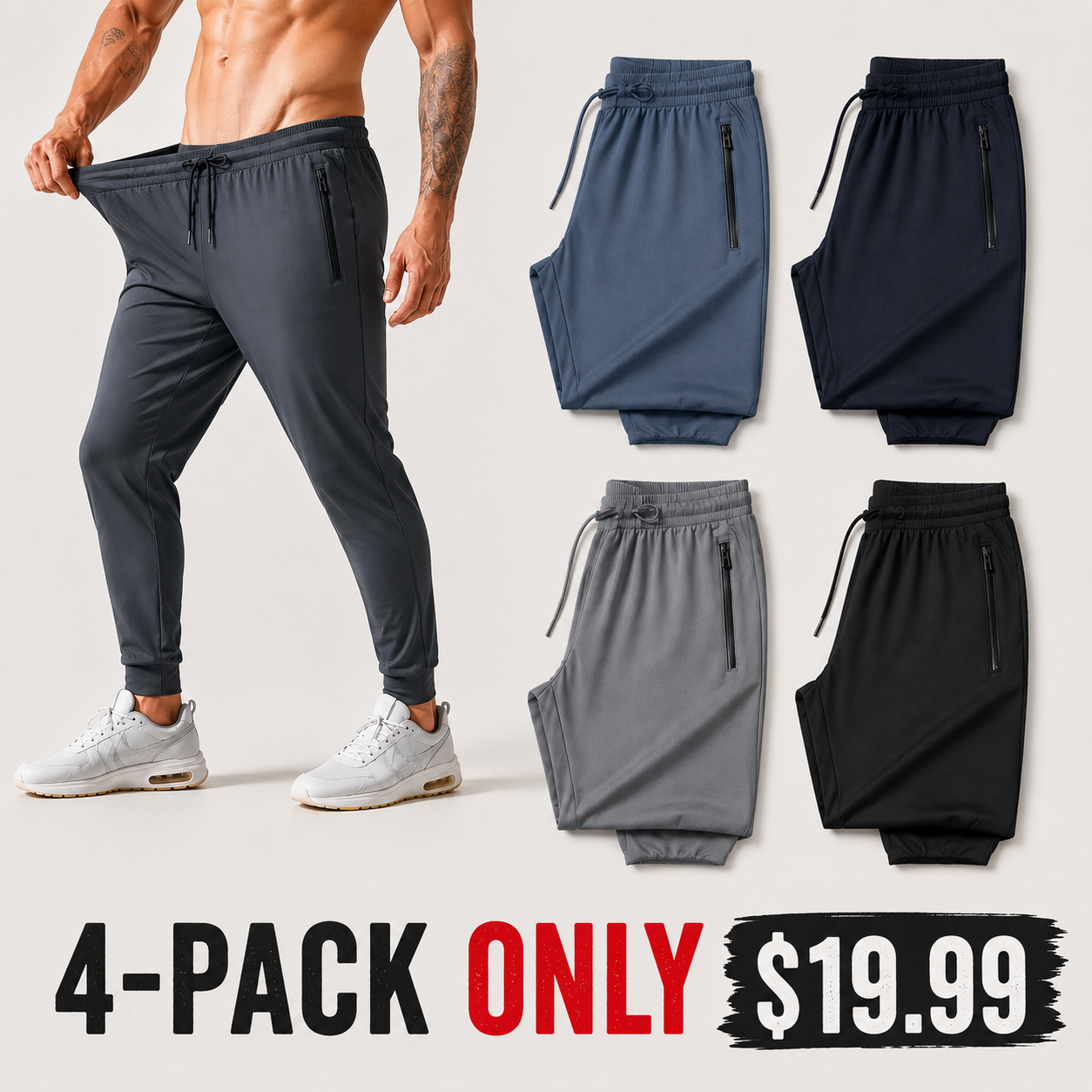 Lightweight, elasticated-cuff athletic pants with zippered pockets