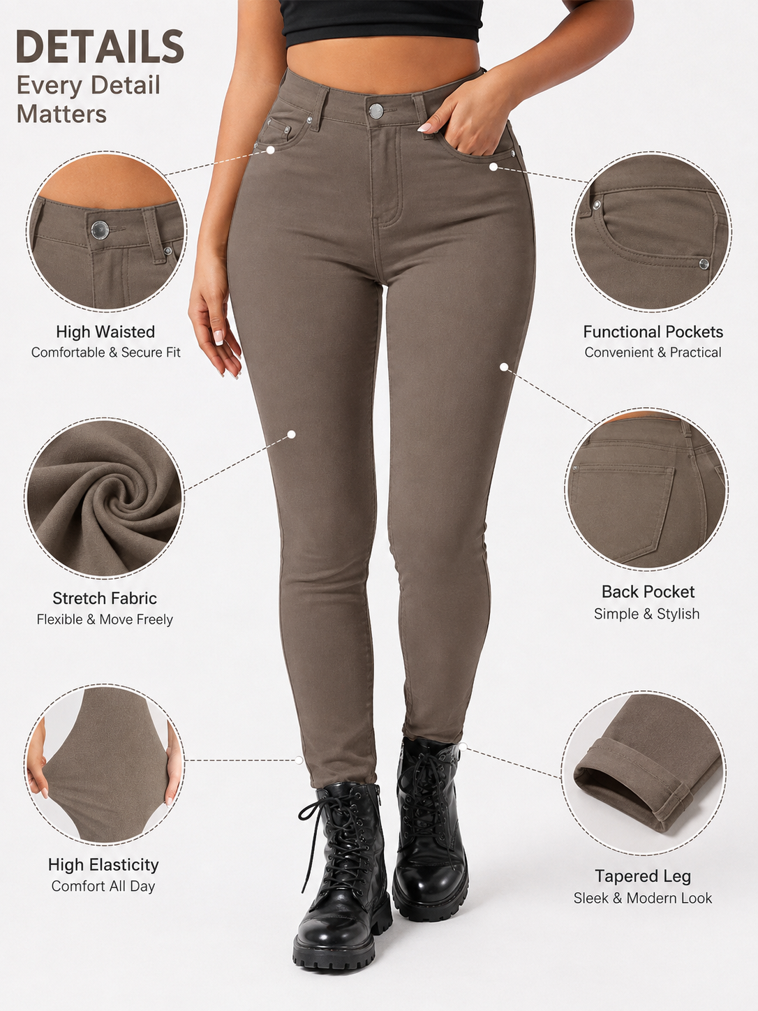 👍🔥Limited-Time Promotion-Women's Button-Fly Skinny Pants with Pockets