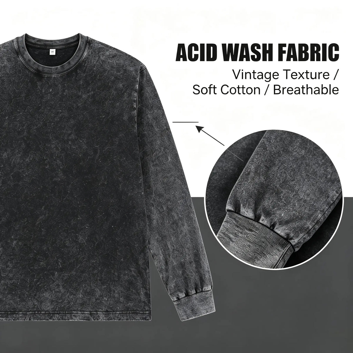 100% Cotton Long-Sleeve T-Shirt with Vintage Washed Finish