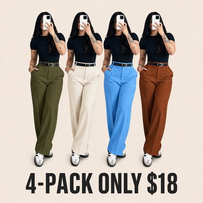 Women's high-waisted straight-leg suit pants, slimming effect.