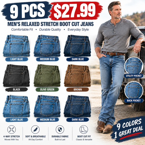 🔥 BESTSELLER | 9PCS $27.99 | Men's Relaxed Stretch Boot Cut Jeans