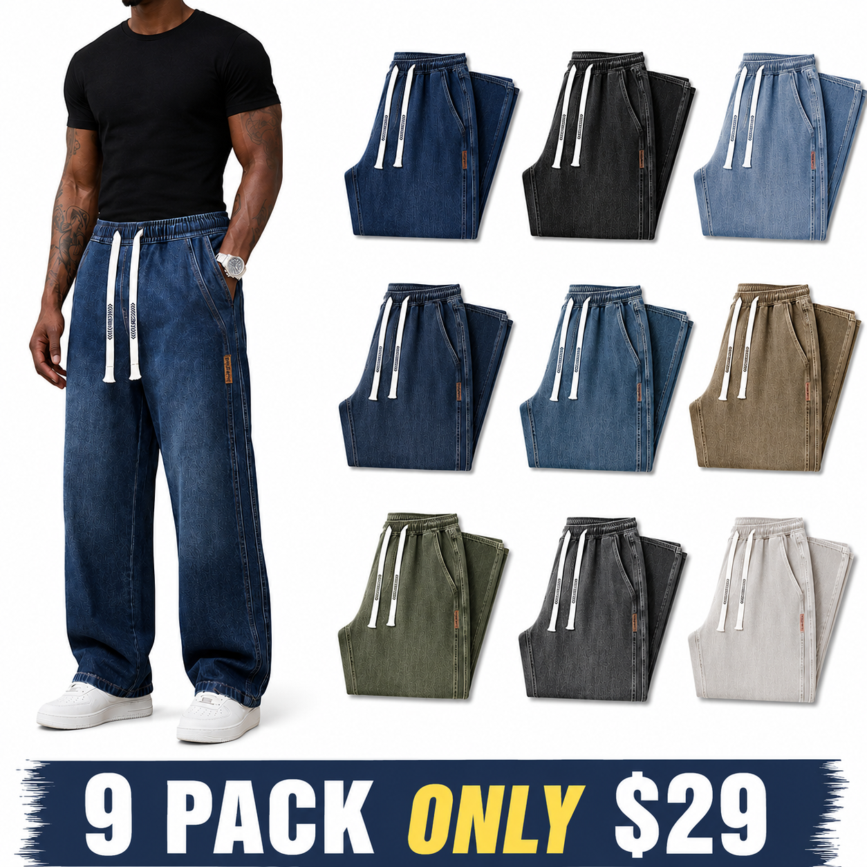 👍🔥Limited-Time Promotion-Stretch Cotton Loose-Fit Drawstring Jeans
