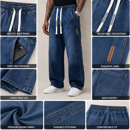 👍🔥Limited-Time Promotion-Stretch Cotton Loose-Fit Drawstring Jeans