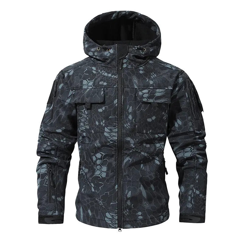 Men's Waterproof Fleece-Lined Hooded Jacket—9 multi-functional pockets;