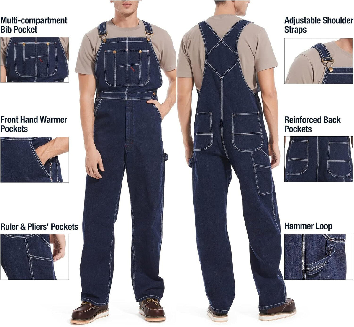 🔥Men's Denim Bib Overalls,  Workwear with Adjustable Straps and Convenient Tool Pockets