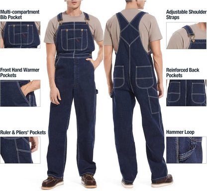 🔥Men's Denim Bib Overalls,  Workwear with Adjustable Straps and Convenient Tool Pockets