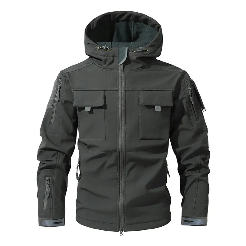 Men's Waterproof Fleece-Lined Hooded Jacket—9 multi-functional pockets;