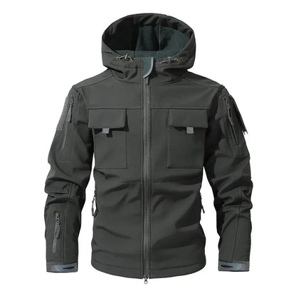 Men's Waterproof Fleece-Lined Hooded Jacket—9 multi-functional pockets;