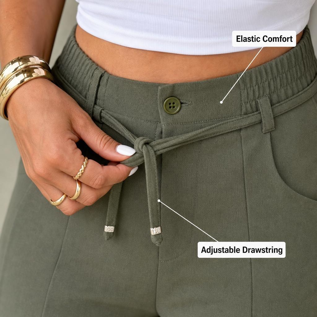 Women's casual wide-leg trousers with vertical pleats.