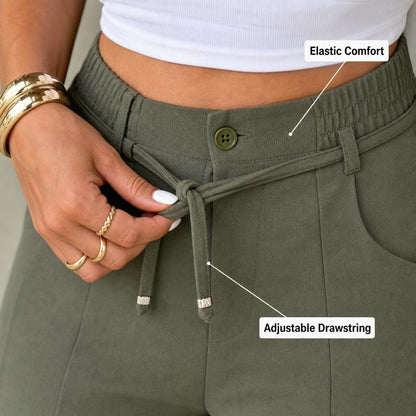 Women's casual wide-leg trousers with vertical pleats.