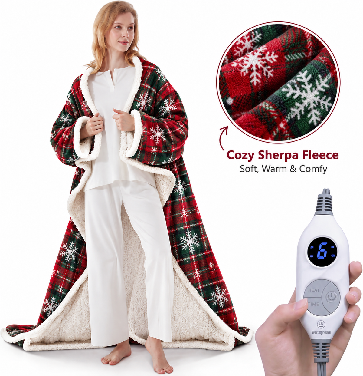 ❄️ Sherpa Wearable Electric Blanket 🎄 Overheat Protection & Auto-Shutoff Function