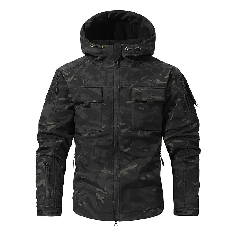 Men's Waterproof Fleece-Lined Hooded Jacket—9 multi-functional pockets;
