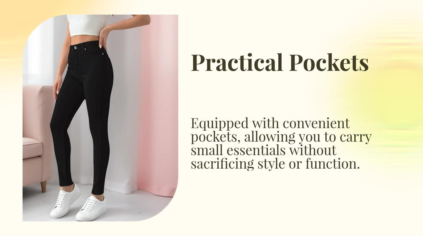 Women's Button-Fly Fitted Trousers (with Pockets) – Casual Slim-Fit