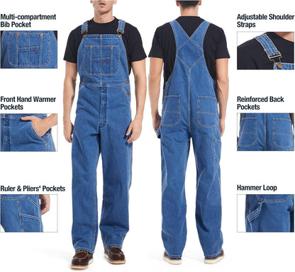 🔥Men's Denim Bib Overalls,  Workwear with Adjustable Straps and Convenient Tool Pockets