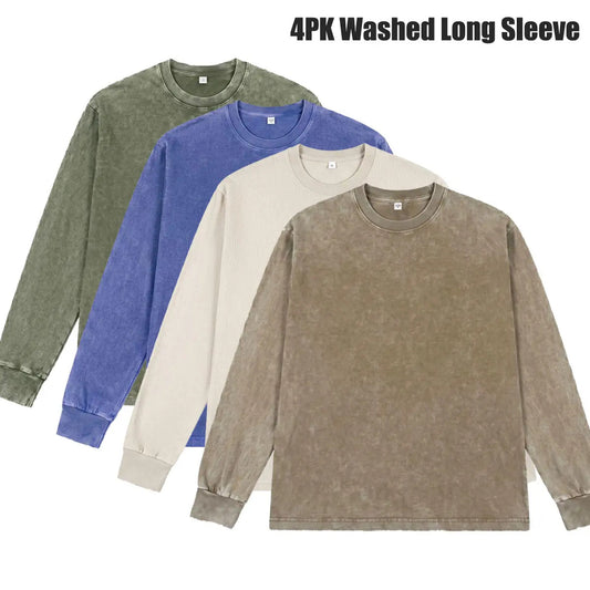 100% Cotton Long-Sleeve T-Shirt with Vintage Washed Finish