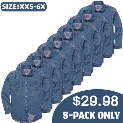 ✨Hot Sale✨Men's Long Sleeve Stone-Washed and Pre-Washed Denim Work Shirt