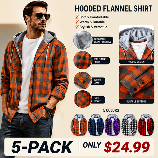 Men's Big & Tall/Extended Length [M-6XL] Plaid Hooded Long-Sleeve Shirt/Jacket