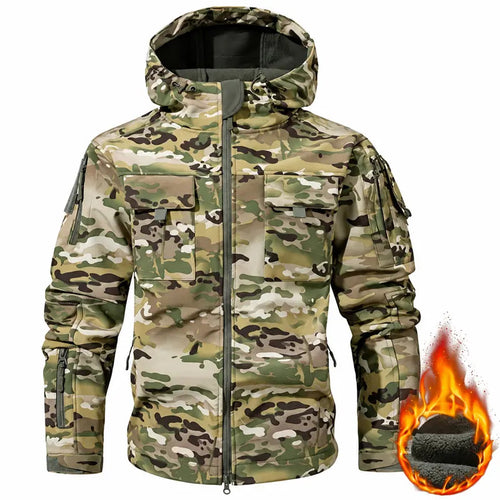 Men's Waterproof Fleece-Lined Hooded Jacket—9 multi-functional pockets;