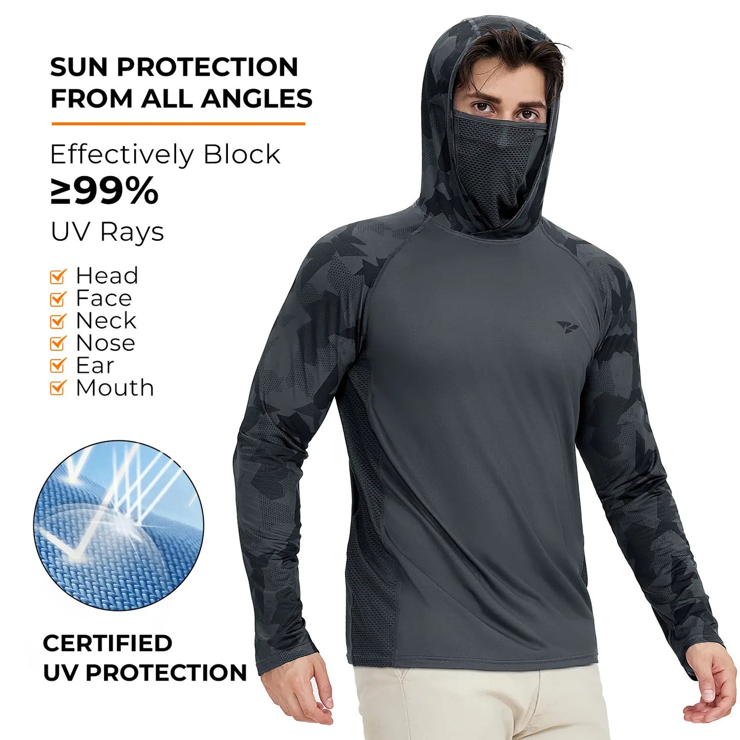Men's Sun Protection Hoodie (with Face Mask/Neck Gaiter) — UPF 50+ UV Protection