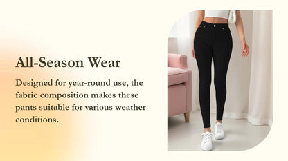 Women's Button-Fly Fitted Trousers (with Pockets) – Casual Slim-Fit