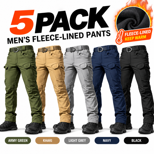 Men's fleece lined tactical cargo pants, windproof warm multi-pocket work pants, 320g fabric.