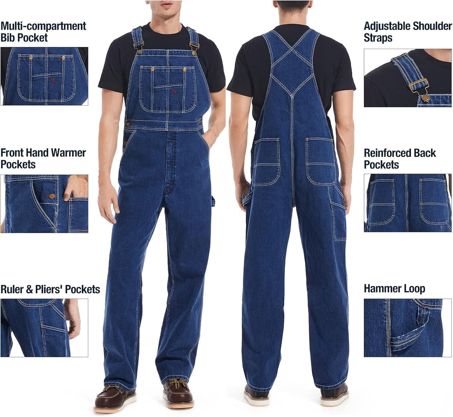🔥Men's Denim Bib Overalls,  Workwear with Adjustable Straps and Convenient Tool Pockets