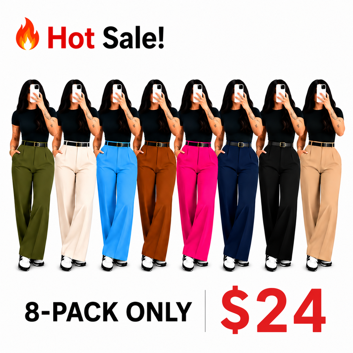 Women's high-waisted straight-leg suit pants, slimming effect.