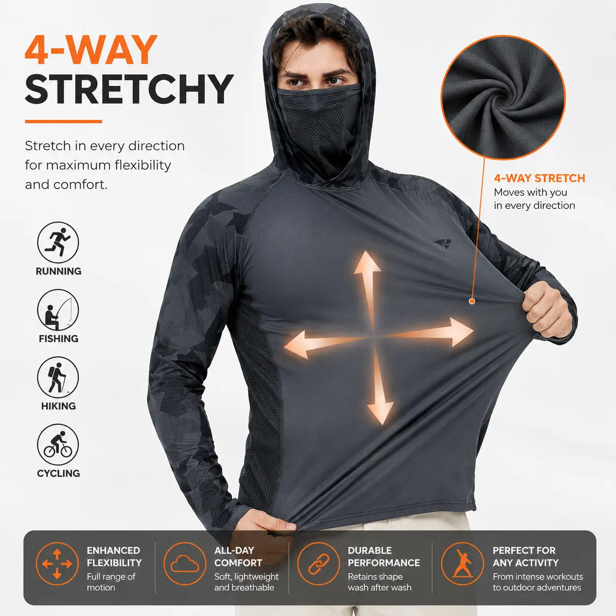 Men's Sun Protection Hoodie (with Face Mask/Neck Gaiter) — UPF 50+ UV Protection