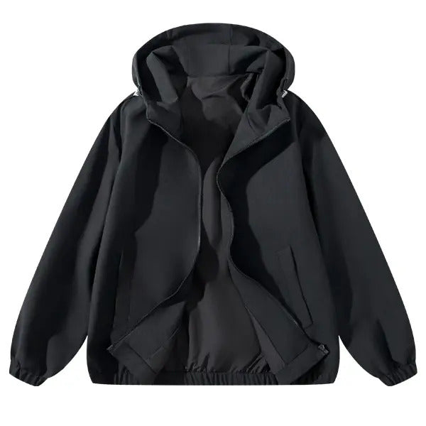 Vintage-wash hooded zip-up jacket