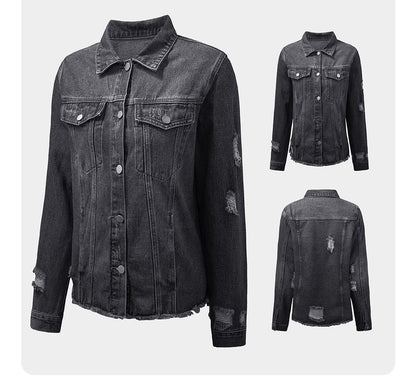 🎁Women's Distressed Washed Denim Jacket