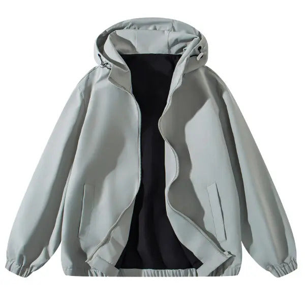 Vintage-wash hooded zip-up jacket