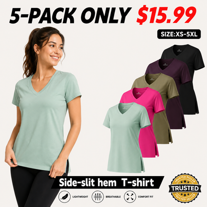 Women's Short-Sleeve V-Neck T-Shirt with Side Slits