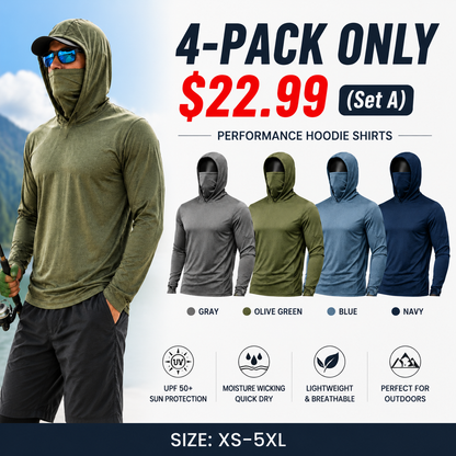 Men's UPF 50+ Long-Sleeve Sun-Protection Hoodie (with Sleeve Pocket and Face Mask)