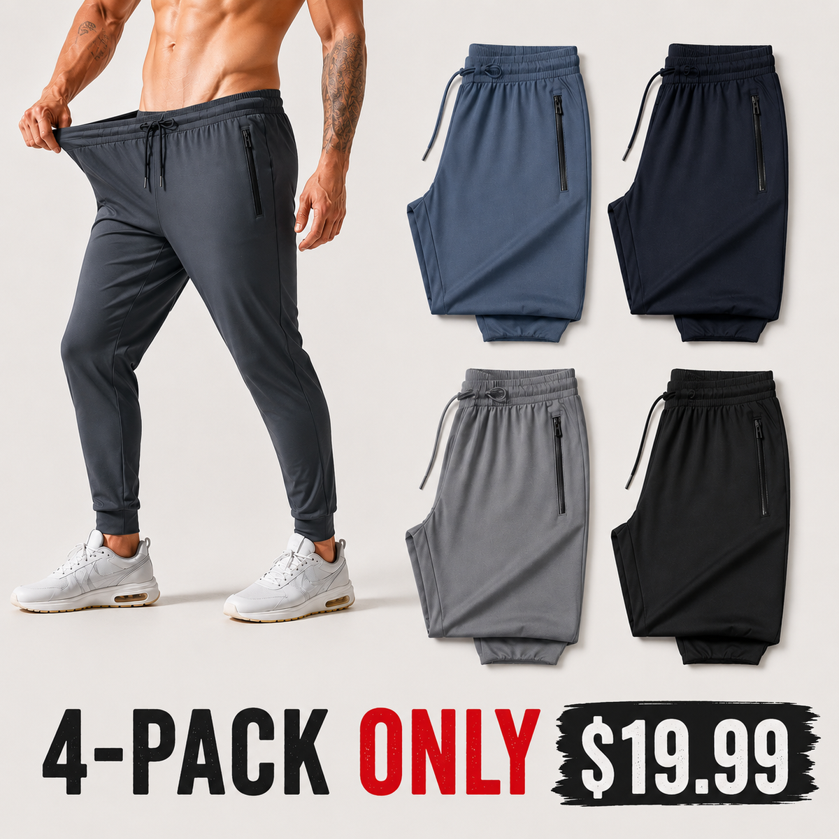 Lightweight, elasticated-cuff athletic pants with zippered pockets