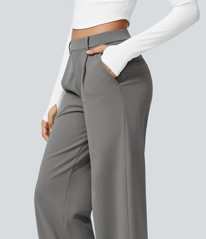 High Waisted Pocket Straight Leg Work Pants