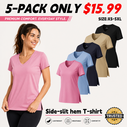 Women's Short-Sleeve V-Neck T-Shirt with Side Slits
