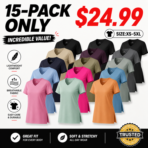 Women's Short-Sleeve V-Neck T-Shirt with Side Slits