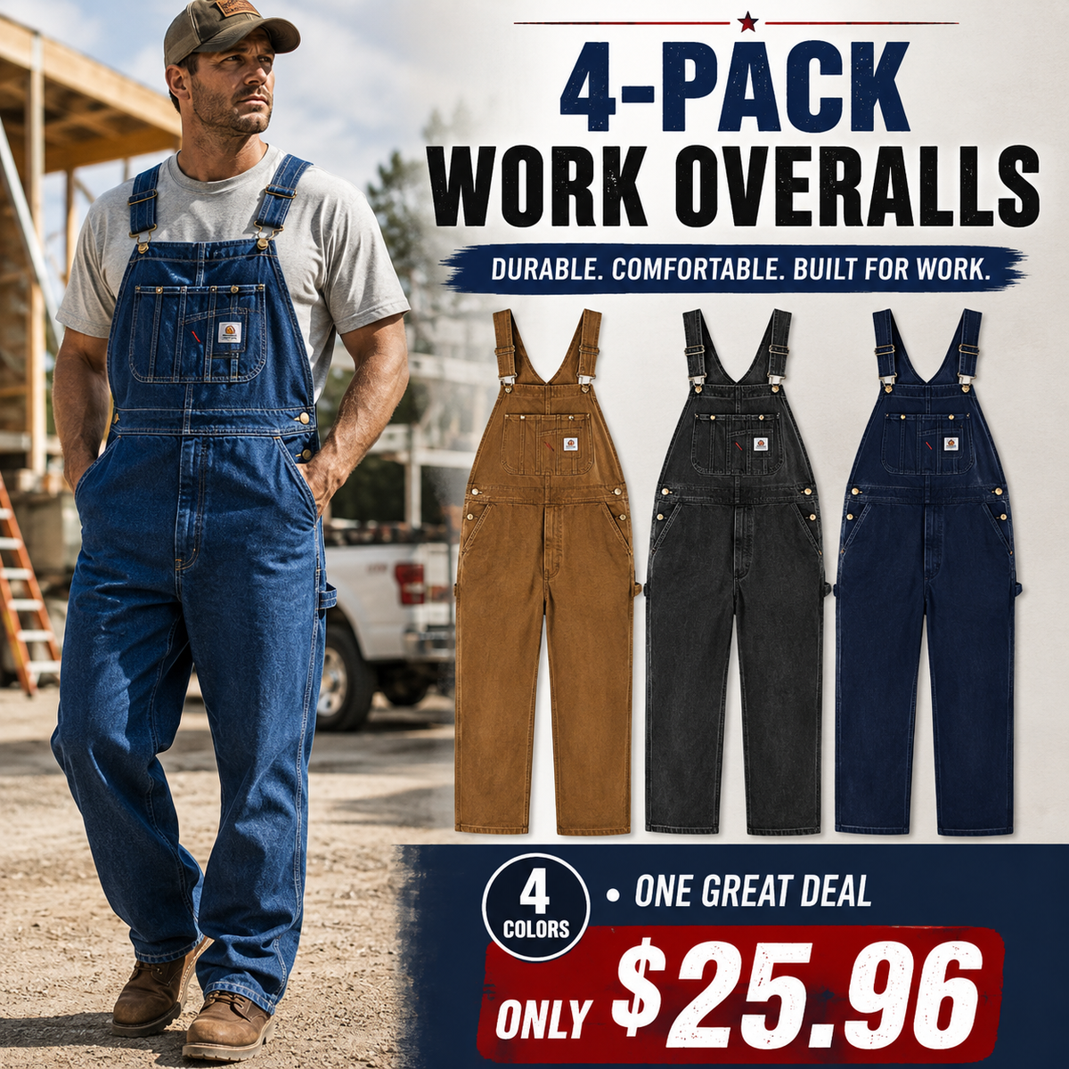 🔥Men's Denim Bib Overalls,  Workwear with Adjustable Straps and Convenient Tool Pockets