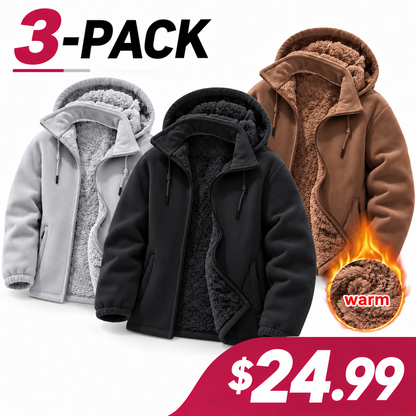 Women's fleece cardigan with a detachable hood.