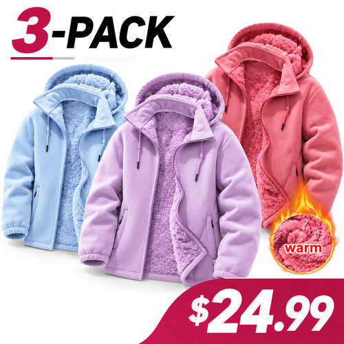 Women's fleece cardigan with a detachable hood.