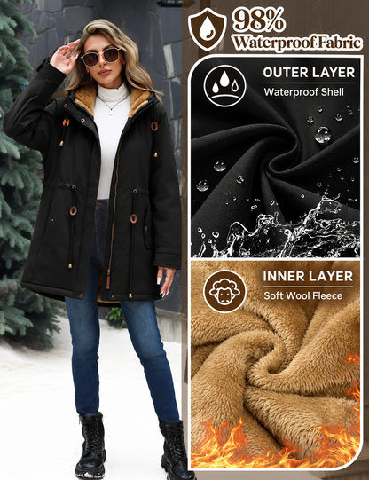 ⛈️98% Waterproof Shell + 🔥Cashmere/Fleece Lining – Women's Fleece-Lined Warm Parka