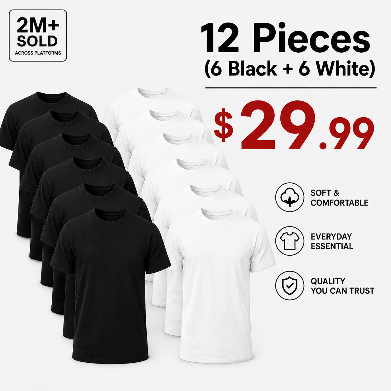 100% cotton T-shirt, black and white mix