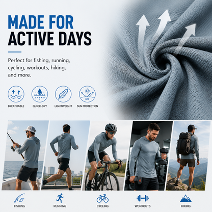 Long-sleeve hooded sun-protection shirt; dry and breathable.