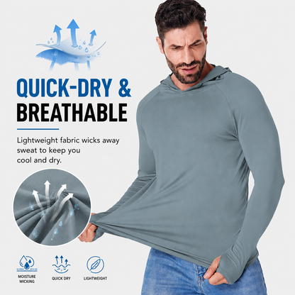 Long-sleeve hooded sun-protection shirt; dry and breathable.