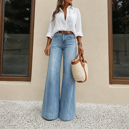 Women's Loose Fit Baggy Oversized Straight Leg Denim Jeans with Pockets