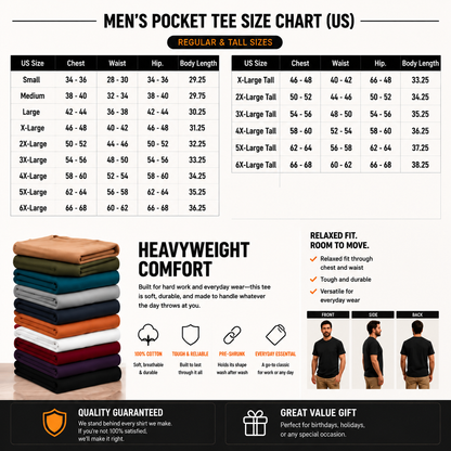 🔥Men's Heavyweight Cotton Pocket T-Shirt – Relaxed Fit Everyday Casual Tee | Big & Tall Available