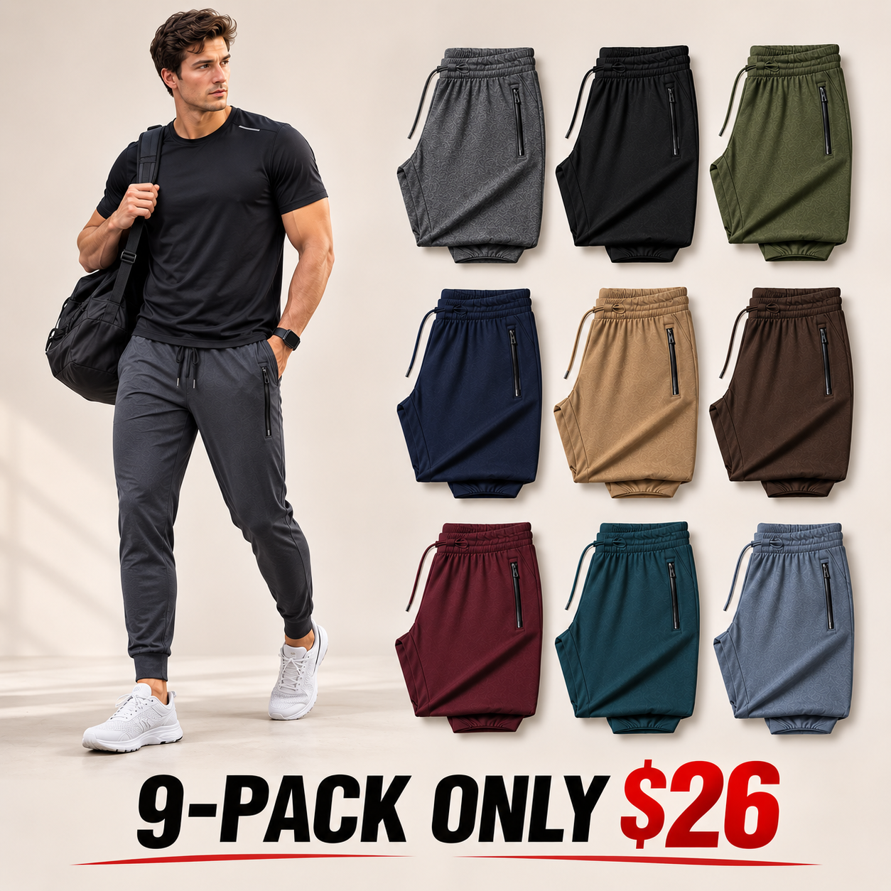 Lightweight, elasticated-cuff athletic pants with zippered pockets
