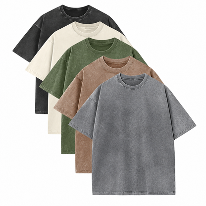 Men's Loose Vintage Acid-Wash T-Shirt – 100% Heavyweight Cotton Streetwear Style