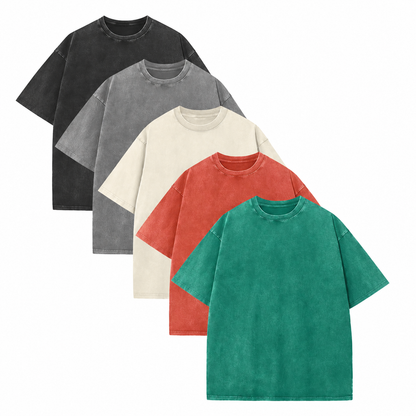 Men's Loose Vintage Acid-Wash T-Shirt – 100% Heavyweight Cotton Streetwear Style