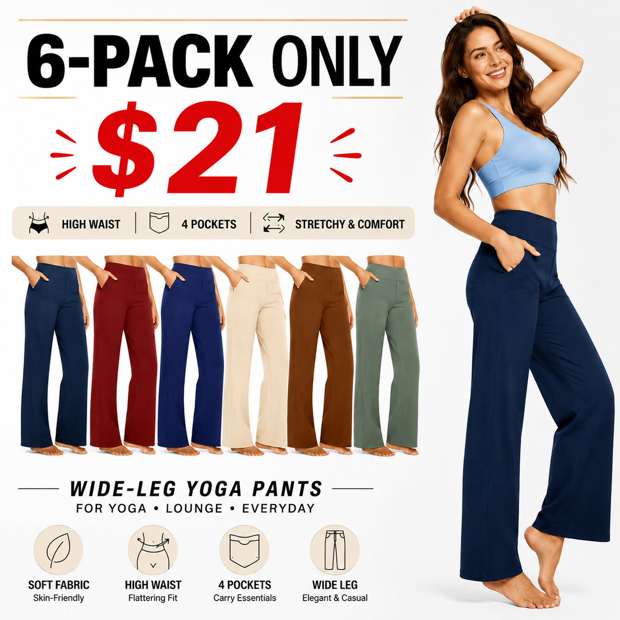 Women's High-Waisted Wide-Leg Yoga Pants—Soft, Stretchy, and Casual